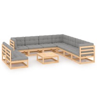 10 Piece Garden Lounge Set with Cushions Solid Pinewood vidaXL