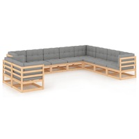 10 Piece Garden Lounge Set with Cushions Solid Pinewood vidaXL