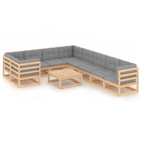 10 Piece Garden Lounge Set with Cushions Solid Pinewood vidaXL