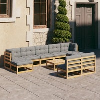 10 Piece Garden Lounge Set with Cushions Solid Pinewood vidaXL