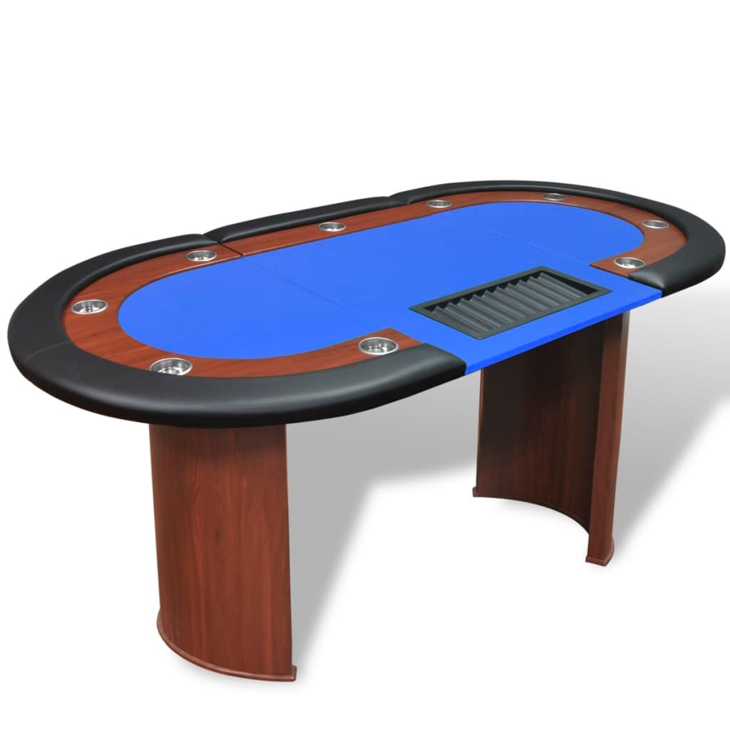 10-Player Poker Table with Dealer Area and Chip Tray Blue vidaXL