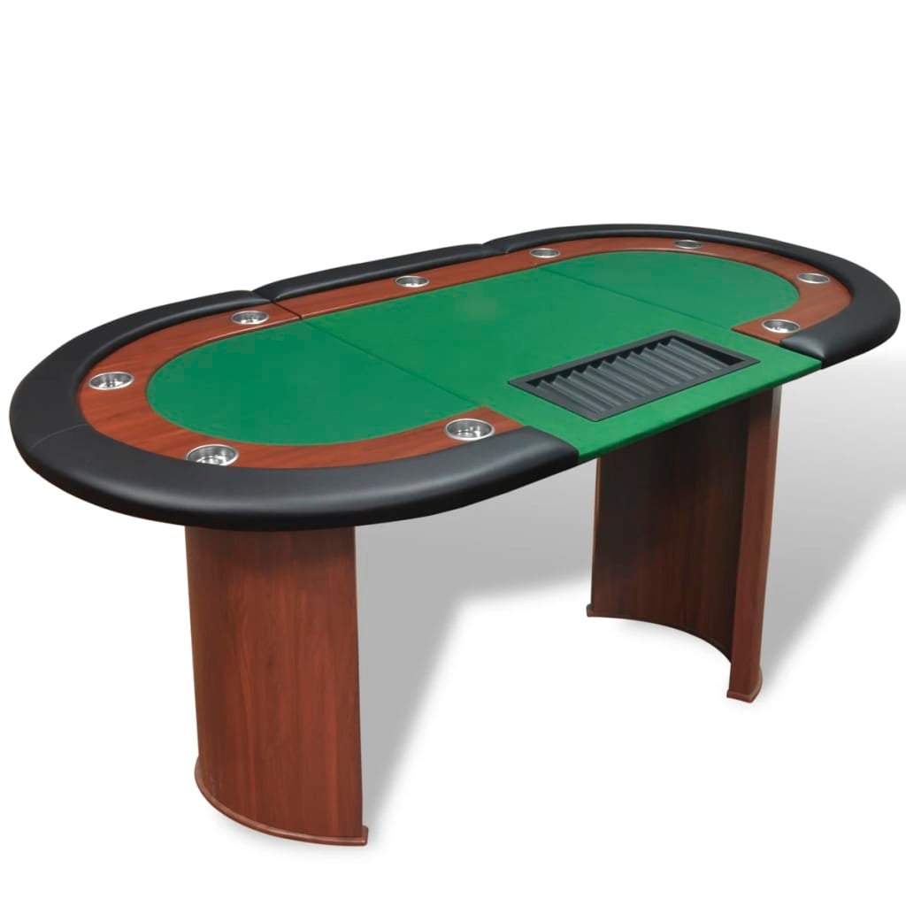 10-Player Poker Table with Dealer Area and Chip Tray Green vidaXL