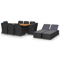 11 Piece Garden Dining Set Poly Rattan Black vidaXL