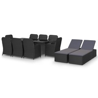 11 Piece Garden Dining Set Poly Rattan Black vidaXL