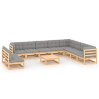 11 Piece Garden Lounge Set with Cushions Solid Pinewood vidaXL
