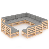 11 Piece Garden Lounge Set with Cushions Solid Pinewood vidaXL