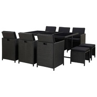 11 Piece Outdoor Dining Set with Cushions Poly Rattan Black vidaXL