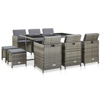 11 Piece Outdoor Dining Set with Cushions Poly Rattan Grey vidaXL