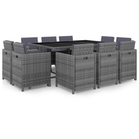 11 Piece Outdoor Dining Set with Cushions Poly Rattan Grey vidaXL