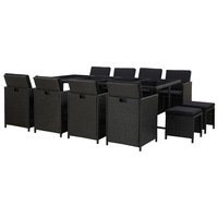 13 Piece Outdoor Dining Set with Cushions Poly Rattan Black vidaXL