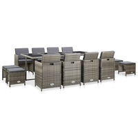 13 Piece Outdoor Dining Set with Cushions Poly Rattan Grey vidaXL