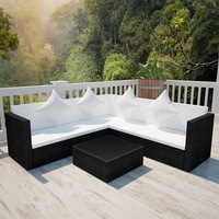 4 Piece Garden Lounge Set with Cushions Poly Rattan Black vidaXL