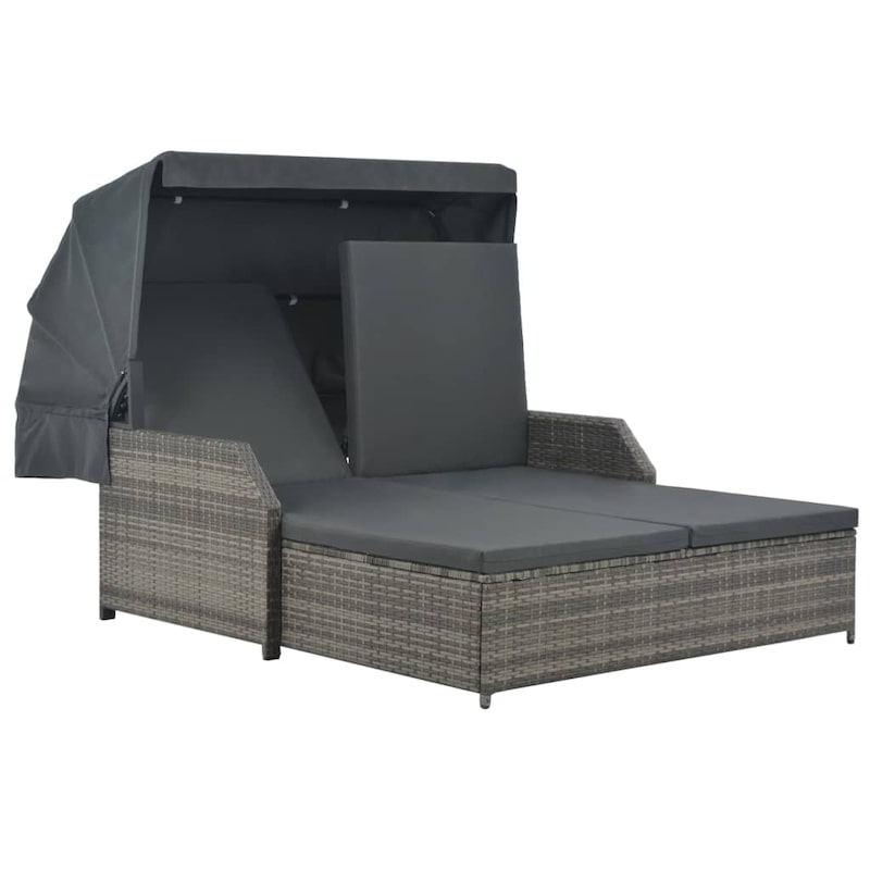 Buy 2-Person Sun Lounger with Canopy Poly Rattan Grey - MyDeal