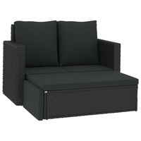 2 Piece Garden Lounge Set with Cushions Poly Rattan Black vidaXL