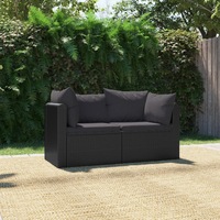 2 Piece Garden Sofa Set with Cushions Poly Rattan Black vidaXL