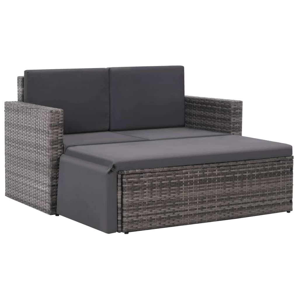 2 Piece Garden Lounge Set with Cushions Poly Rattan Grey vidaXL