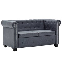 2-Seater Chesterfield Sofa Artificial Suede Leather Grey vidaXL