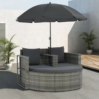 2 Seater Garden Sofa with Cushions and Parasol Grey Poly Rattan vidaXL