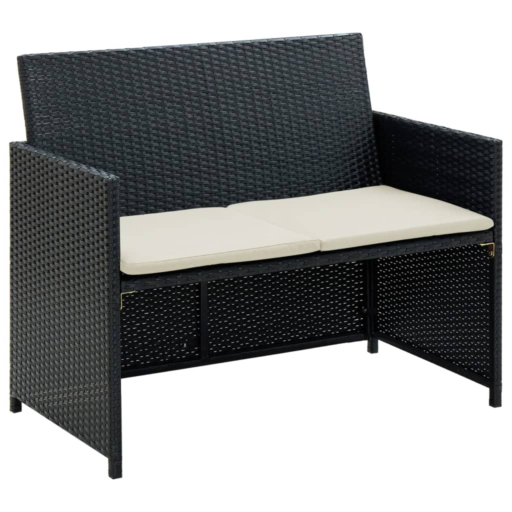 2 Seater Garden Sofa with Cushions Black Poly Rattan vidaXL