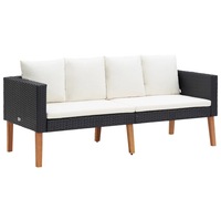 2-Seater Garden Sofa with Cushions Poly Rattan Black vidaXL