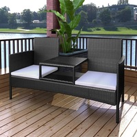 2-Seater Garden Sofa with Tea Table Poly Rattan Black vidaXL