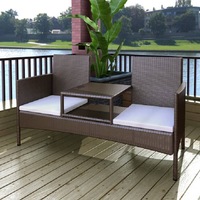 2-Seater Garden Sofa with Tea Table Poly Rattan Brown vidaXL