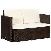 2 Seater Garden Sofa with Cushions Brown Poly Rattan vidaXL