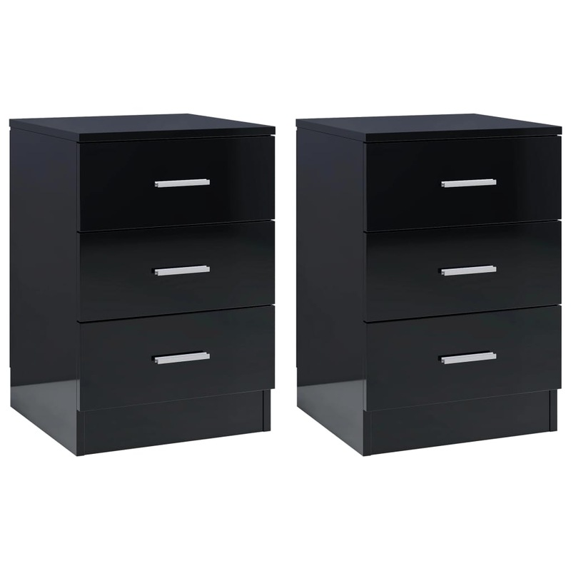 Buy Bedside 2 pcs High Gloss Black 38x35x56 cm Engineered Wood