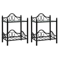 Bedside Tables 2 pcs Steel and Tempered Glass 45x30.5x60 cm Black vidaXL