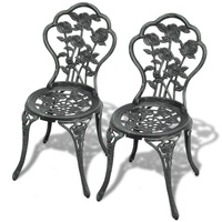 2x Bistro Chairs Green 41x49x81.5 cm Cast Aluminium Outdoor Dining Seat