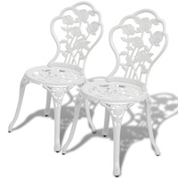 2x Bistro Chairs White 41x49x81.5 cm Cast Aluminium Outdoor Dining Seat