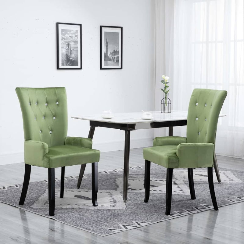 vidaXL 2x Dining Chair with Armrests Light Green Velvet High Back