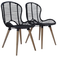 Dining Chairs 2 pcs Black Natural Rattan vidaXL