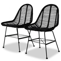 Dining Chairs 2 pcs Black Natural Rattan vidaXL