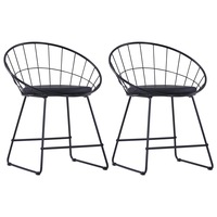 Dining Chairs with Faux Leather Seats 2 pcs Black Steel vidaXL