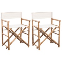 2x Folding Director's Chair Bamboo and Canvas Backyard Lounge Seat