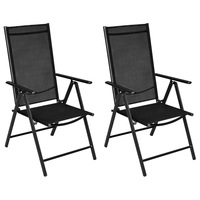 2x Folding Garden Chairs Aluminium Black Outdoor Patio Camping Seat
