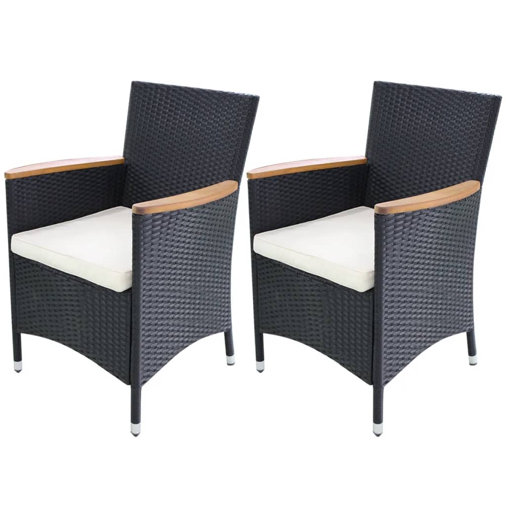 Garden Chairs 2 pcs with Cushions Poly Rattan Black vidaXL