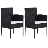 2x Garden Chair Poly Rattan Black Weather Resistant Dining Armchairs