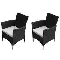 2x Garden Chairs Black Poly Rattan Outdoor Armchair Seat Furniture