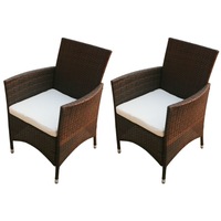 2x Garden Chairs Poly Rattan Brown Outdoor Patio Armchair Seating