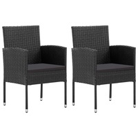 2x Garden Chairs Poly Rattan Black Wooden Outdoor Sitting Furniture