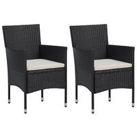 Garden Dining Chairs 2pcs Poly Rattan Black vidaXL