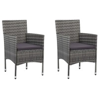 2x Garden Dining Chairs Poly Rattan Grey Weather Resistant Padded Seat