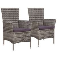 2x Outdoor Dining Chairs Poly Rattan Grey Garden Patio Seat Armchair