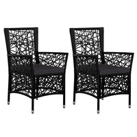2x Outdoor Dining Chairs Poly Rattan Black Garden Patio Furniture Seat