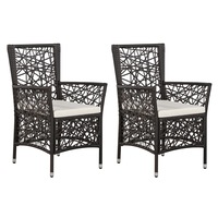 2x Outdoor Dining Chairs Poly Rattan Brown Garden Patio Furniture Seat