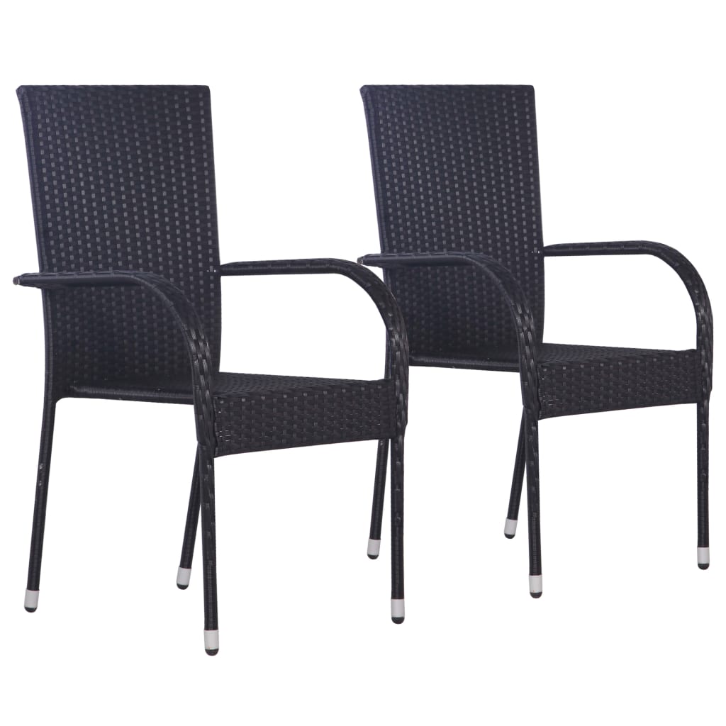 Stackable Outdoor Chairs 2 pcs Poly Rattan Black vidaXL