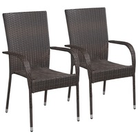 Stackable Outdoor Chairs 2 pcs Poly Rattan Brown vidaXL