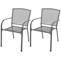 Stackable Garden Chairs 2 pcs Steel Grey vidaXL